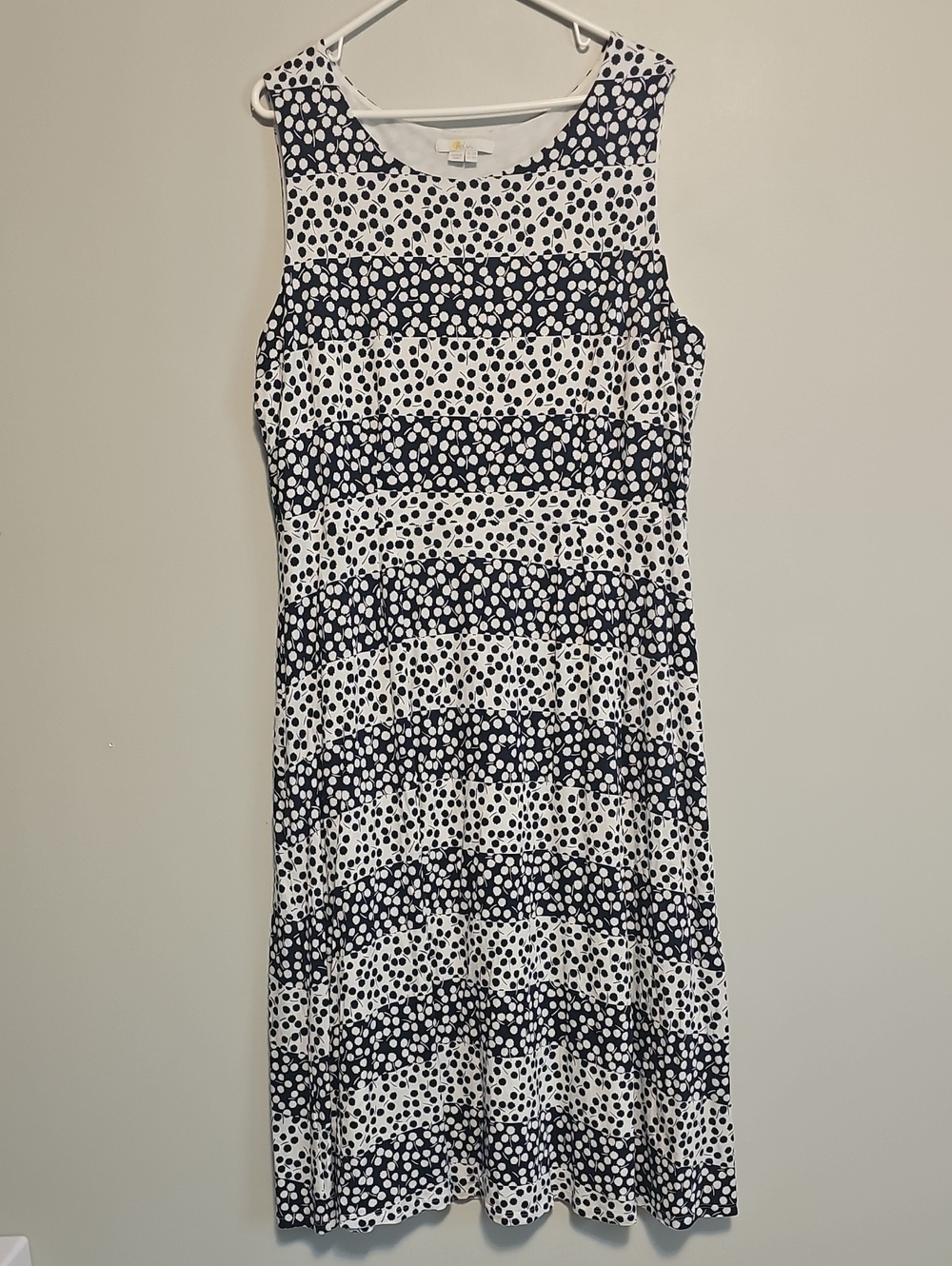 Boden Navy and White Polka-flowers Stripe Midi Dress Sleeveless